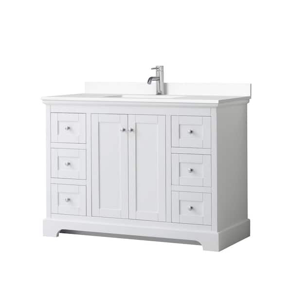 Wyndham Collection Avery 48 in. W x 22 in. D Single Vanity in White with Cultured Marble Vanity Top in White with White Basin