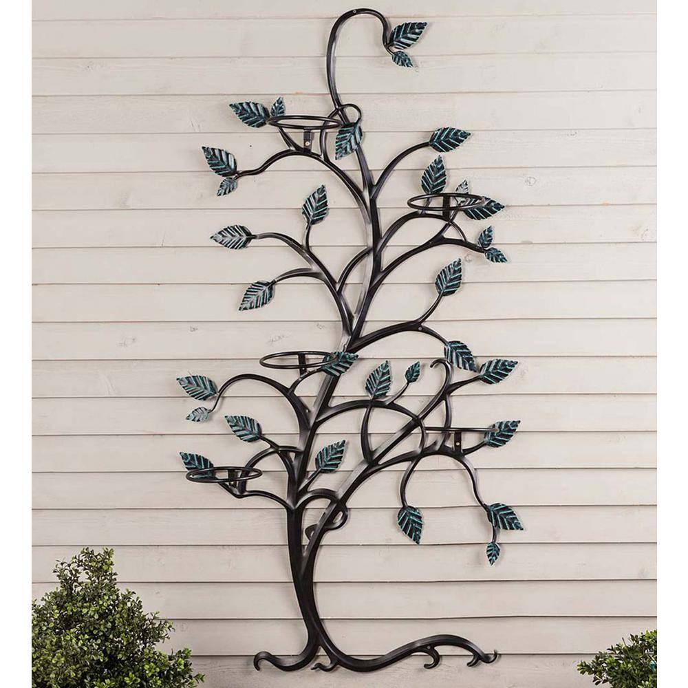 Evergreen Hanging Tree 71 in. Metal Trellis with Pot Holders 54144
