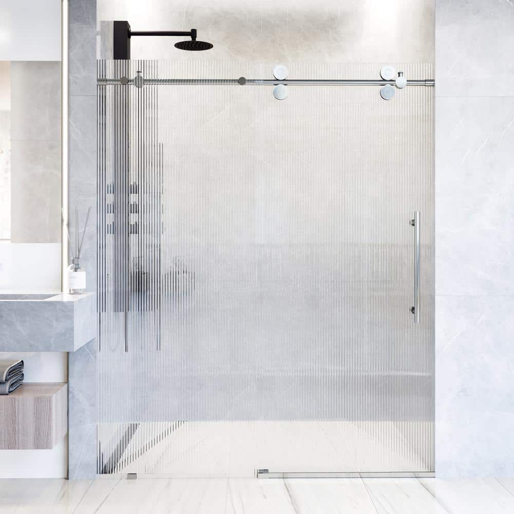 Elan 72" Frameless Sliding Shower Door with Fluted Glass and Black Hardware