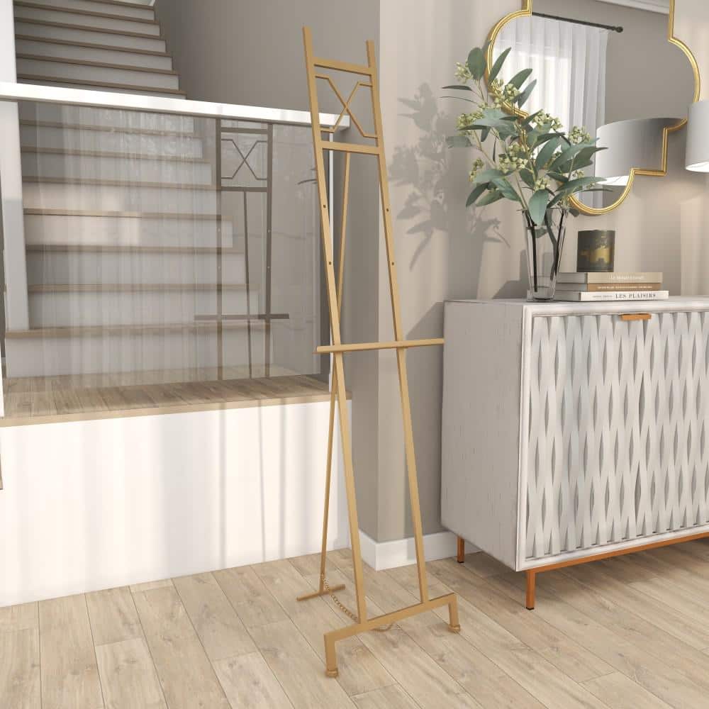 Gold Adjustable Metal Floor Easel with Chain Support