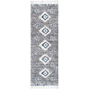 Transitional Gray 2 ft. x 10 ft.  Tribal Shag Area Rug