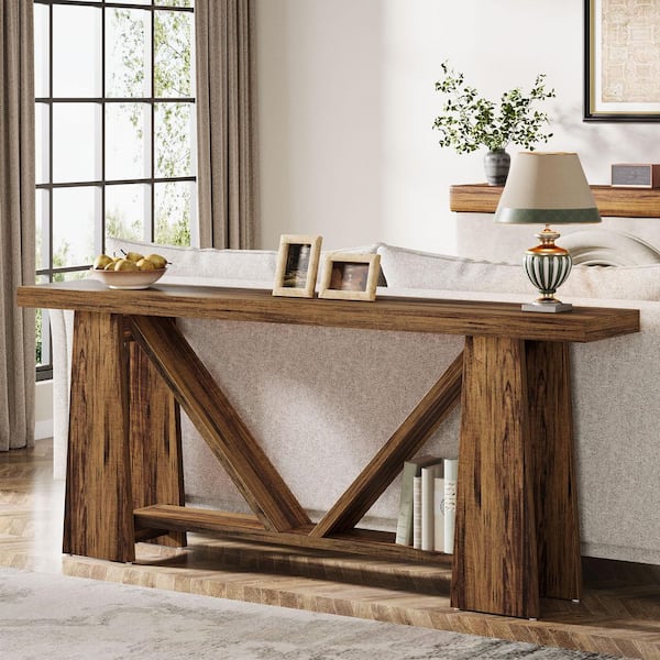 BYBLIGHT Turrella 70.9 in. Vintage Brown Rectangle Engineered Wood Console Table for Entryway Living Room