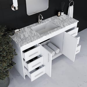 Capri 60 in. W x 22 in. D Bathroom Vanity in White with Carrara Marble Vanity Top in Gray with White Basin