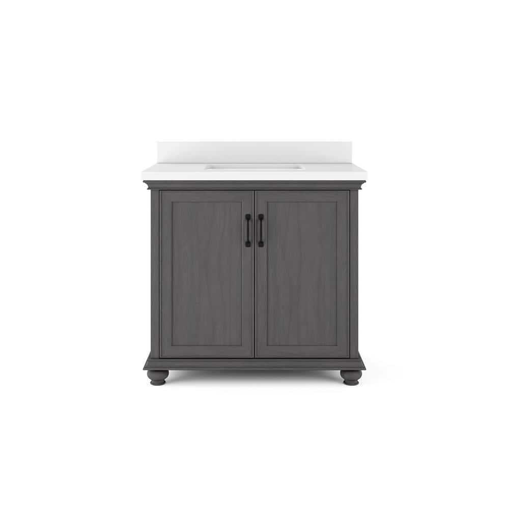 Thomasville Ellamar 36 In W X 20 In D Bath Vanity In Antique Grey With Quartz Stone Vanity Top In White With White Basin Thmsvl36cvdg The Home Depot