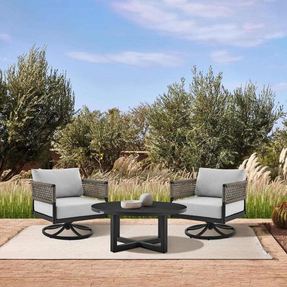 Felicia and Argiope Black 3-Piece Aluminum Patio Conversation Set with Ligh