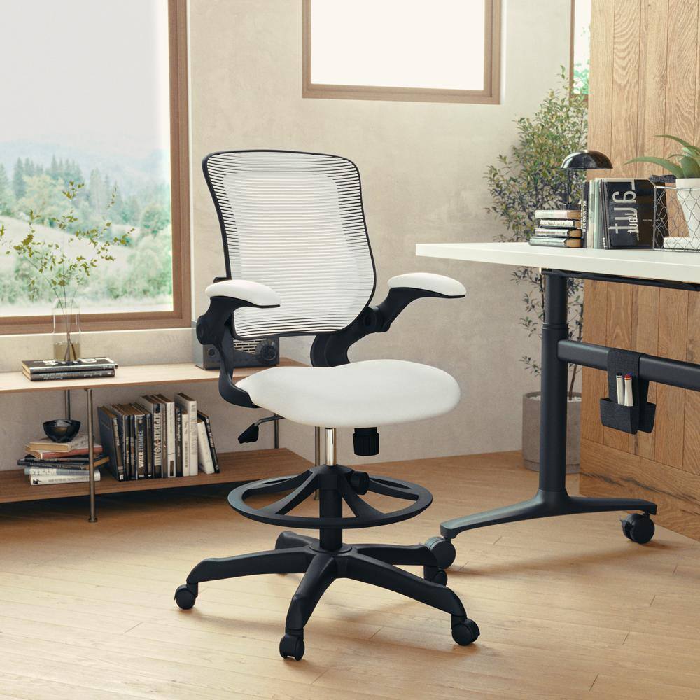 Mesh Adjustable Height Ergonomic Drafting Chair in White - Thumbnail 3