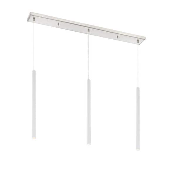Unbranded Forest 5-Watt 3-Light Integrated LED Brushed Nickel Shaded Chandelier with Matte White Steel Shade