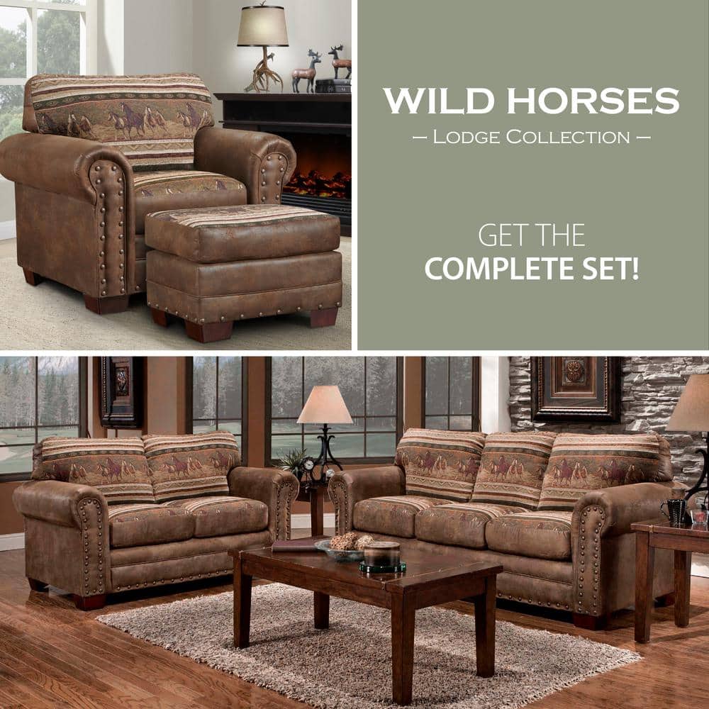Wild Horses Brown Microfiber and Oak Accent Chair