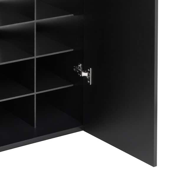 Black Narrow Shoe Storage Cabinet Wall Mounted in Large