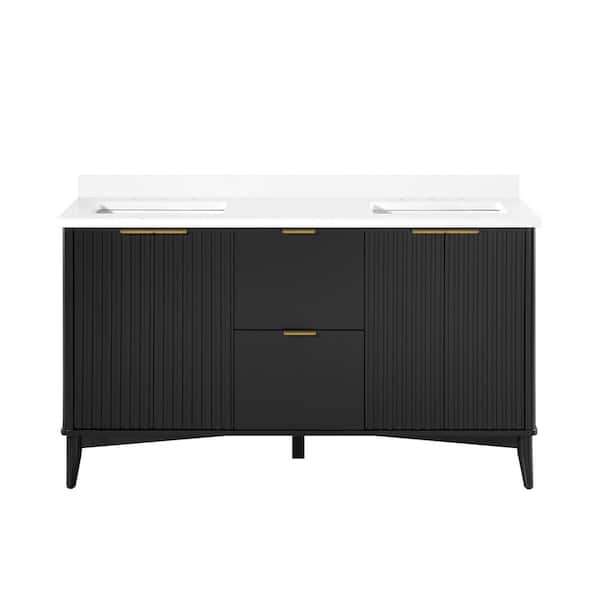 Gabi 60 in. Double Sink Onyx Black Bath Vanity with White Engineered Stone Top (Assembled)