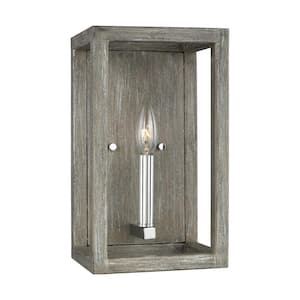 Moffet Street 1-Light Washed Pine and Chrome Accents Sconce with Dimmable Candelabra LED Bulb