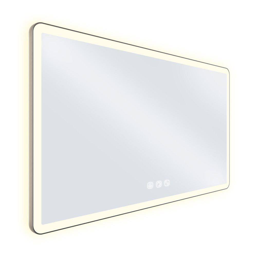 55 in. W x 30 in. H Rectangular Framed Anti-Fog Wall Vanity LED Mirror with Backlit and Front Light in Brushed Nichel price history on PriceWatchPro