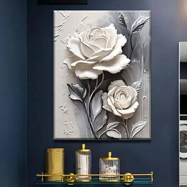額装品/White Rose/バンクス/ポスター/アート/インテリア Elegant White Rose Framed Canvas Art, 24 x 20, Modern Black and