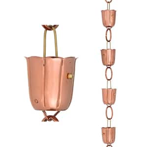100% Pure Copper Bluebell Rain Chain, 8-1/2 ft. Long, 14 Large Cups, Replaces Gutter Downspout