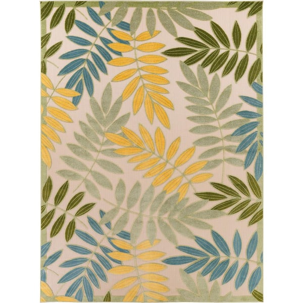Aloha Green Multicolor 8 ft. x 11 ft. Floral Contemporary Indoor/Outdoor Area Rug