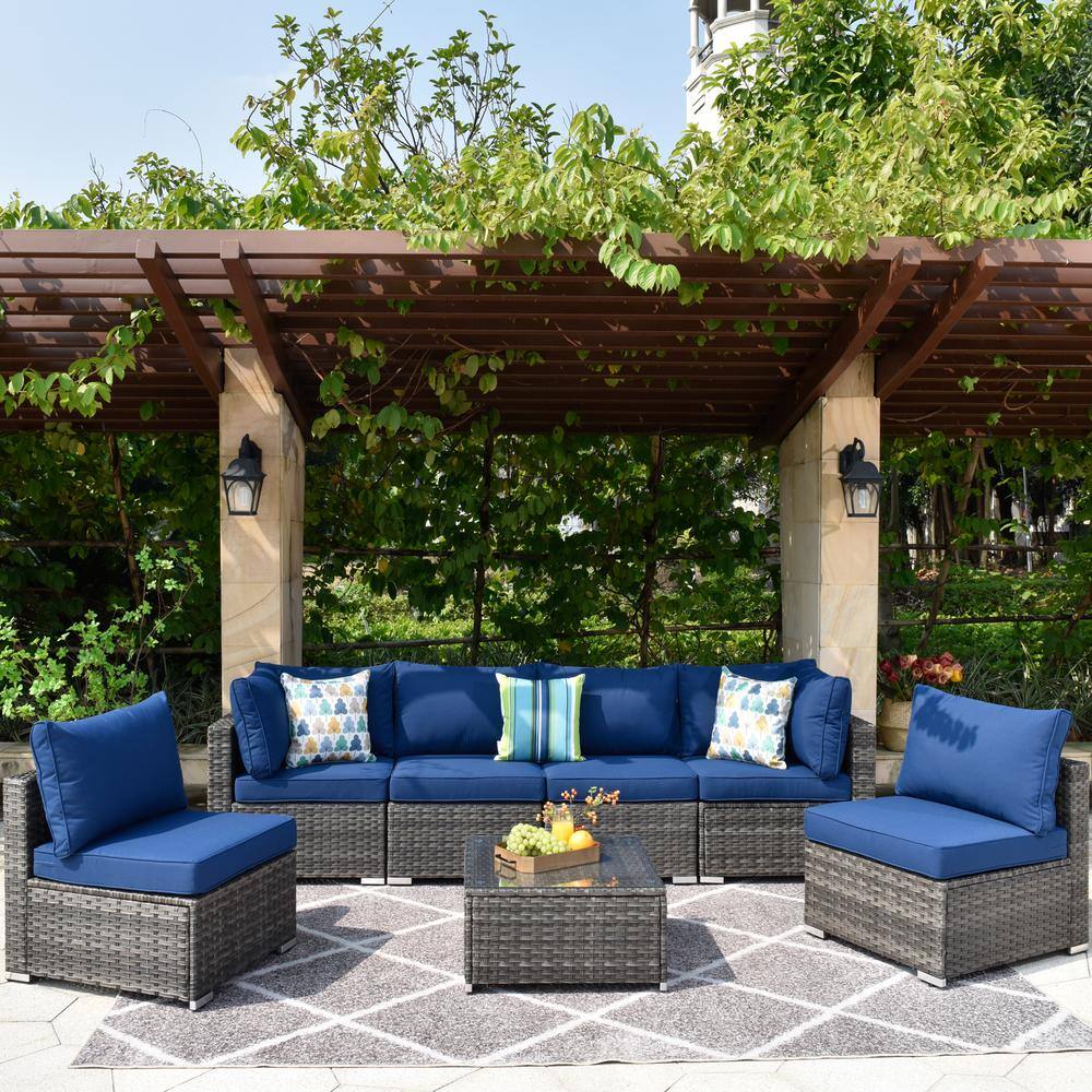XIZZI Wilkins Grand Gray 7Piece Wicker Outdoor Patio Conversation