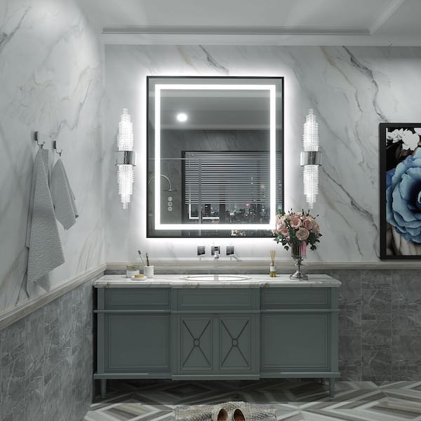 30 in. W x 36 in. H Rectangular Framed Front and Back LED Lighted Anti-Fog Wall Bathroom Vanity Mirror in Tempered Glass