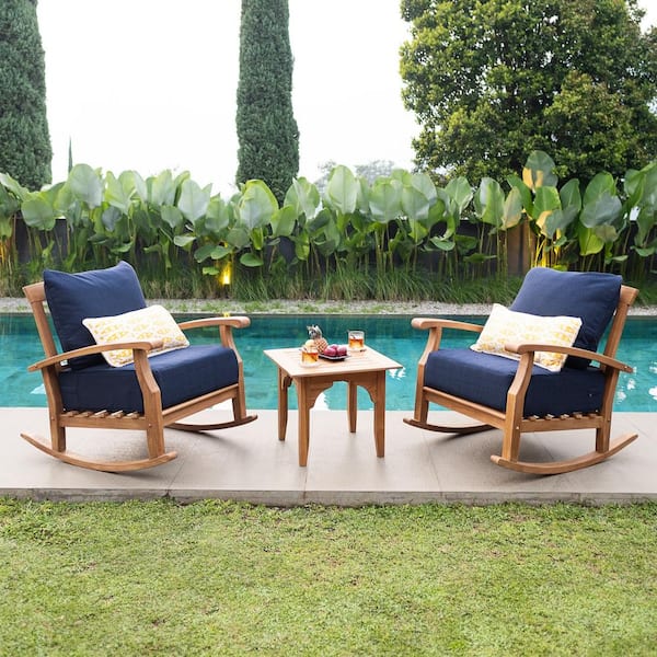 Cambridge Casual Cambridge Casual Caterina 3-Piece Teak Outdoor Conversation Set with Navy Cushion