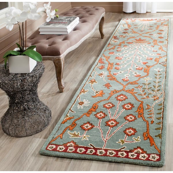 Wyndham Blue/Rust 2 ft. x 9 ft. Border Runner Rug
