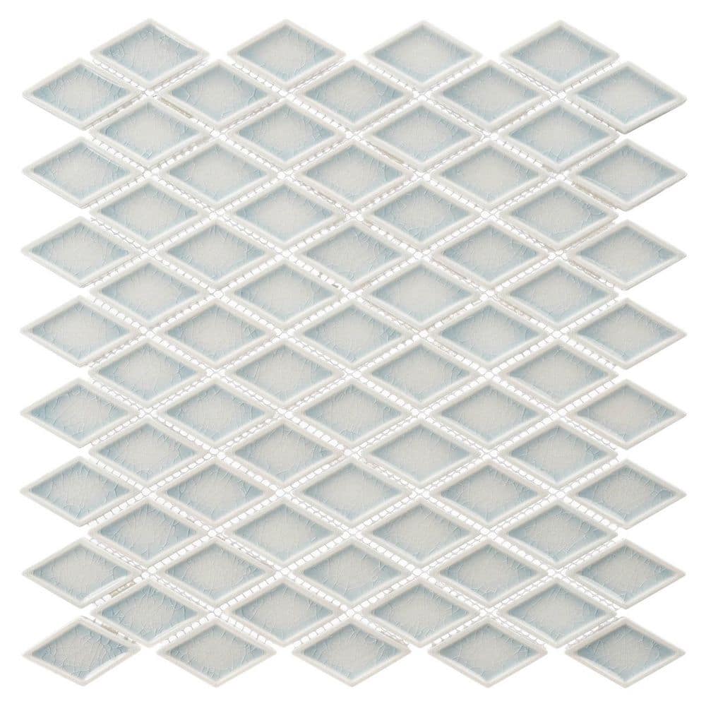 Auvene Ames Blue 11 in. x 12 in. Diamond Upcycled Polished Glass Mosaic Wal