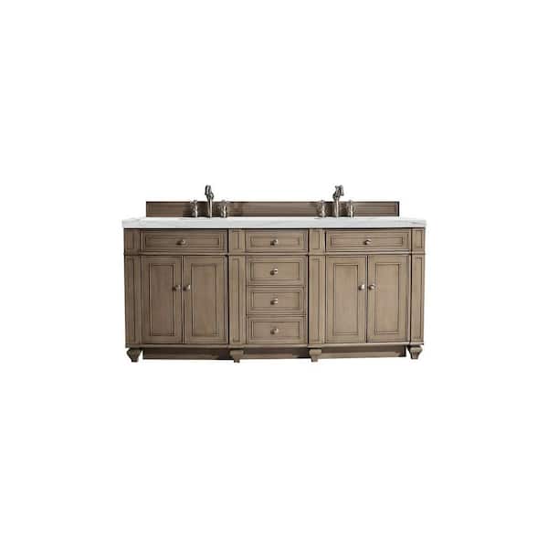 James Martin Vanities Bristol 72 in. W x 23.5 in. D x 34 in. H Double Bath Vanity in Whitewashed Walnut with Ethereal Noctis Quartz Top