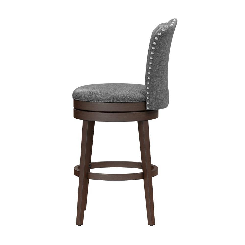 Edenwood Chocolate Wood 40" Swivel Bar Stool with Smoke Gray Upholstery