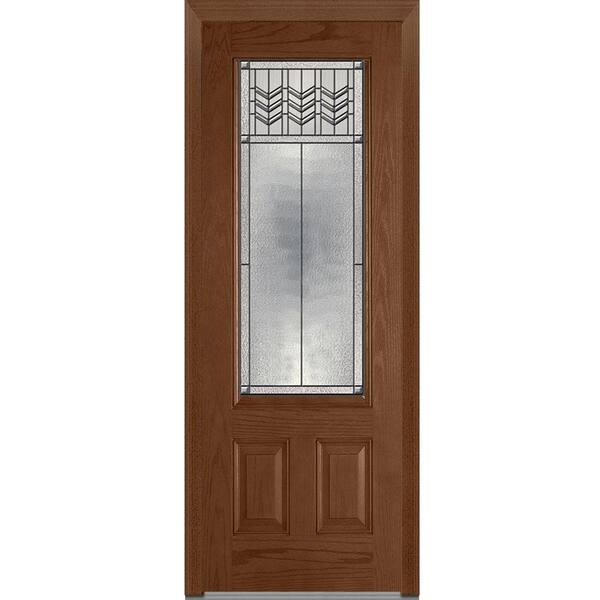 MMI Door 36 in. x 96 in. Prairie Bevel Left-Hand Inswing 3/4-Lite Decorative 2-Panel Stained Fiberglass Oak Prehung Front Door