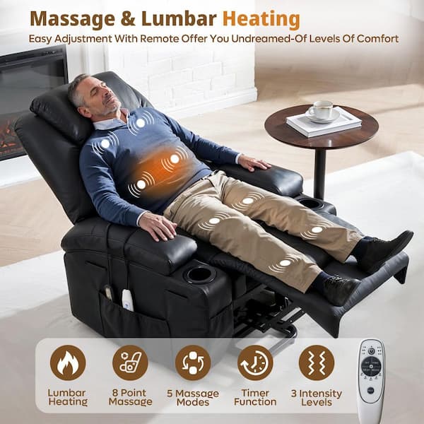 35 in. W Black Power Lift Recliner Chair with 8-Point Massage and Heating,Living Room Chair with Pillow and Side Pockets