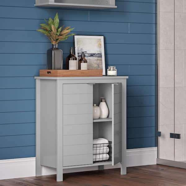 Madison 23.63 in. W Gray Linen Cabinet 2-Door Bathroom and Laundry Storage Cabinet with Adjustable Shelf
