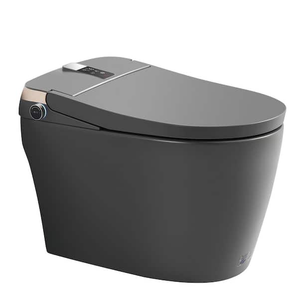 Elongated 12 in. Roungh in. 1.28 GPF Smart Toilet Bidet Matte Gray Auto Flush Heated Seat Warm Air Dryer Foot Sensor