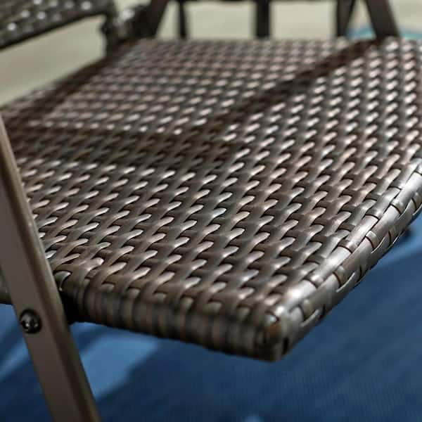 Mix and Match Folding Wicker Steel Outdoor Patio Dining Chair in Dark Taupe