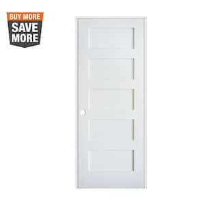 30 in. x 80 in. Shaker 5-Panel Primed Solid Core MDF Right-Hand Single Prehung Interior Door