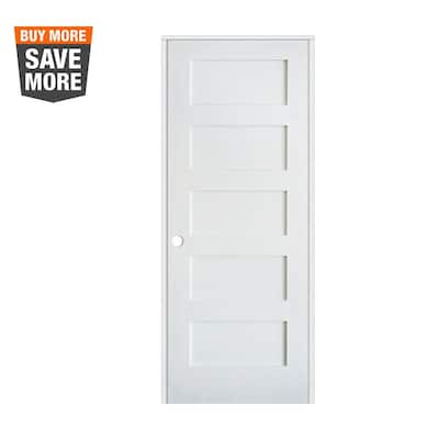30 in. x 80 in. Shaker 5-Panel Primed Solid Core MDF Right-Hand Single Prehung Interior Door