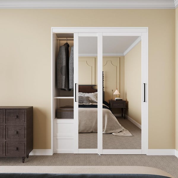 60 in. x 80 in. 1 Lite Mirror Glass White Finished Interior Closet Bypass Sliding Door with Hardware