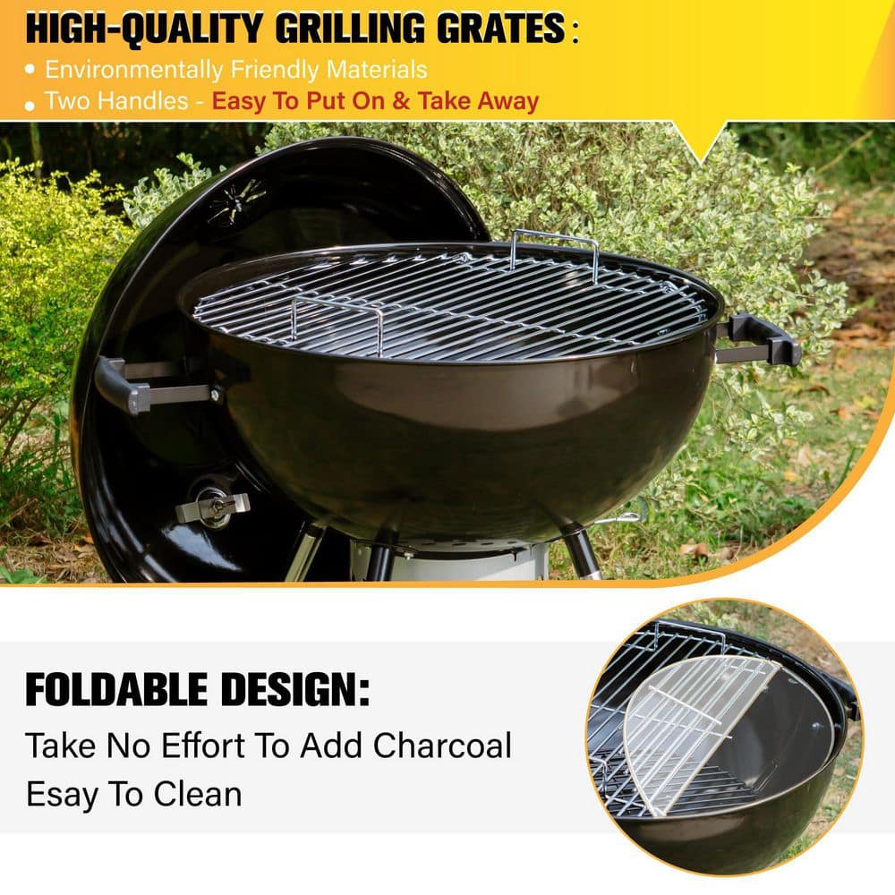 22-Inch Black Porcelain-Enameled Kettle Charcoal Grill with Wheels