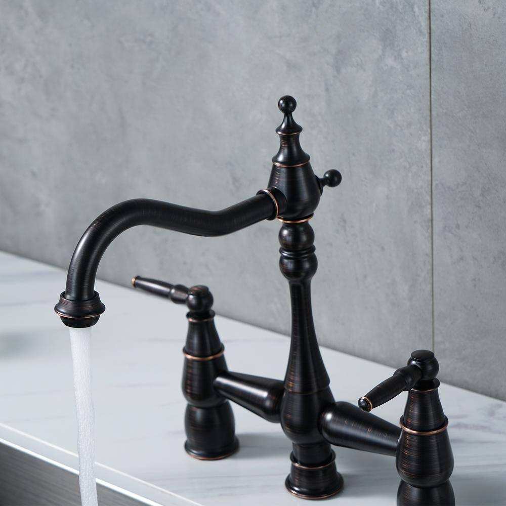 Oil Rubbed Bronze Bridge Kitchen Faucet with Side Sprayer