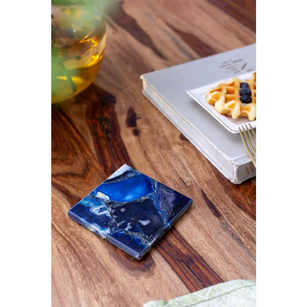 Blue Agate Stone Square Coasters - Set of 4