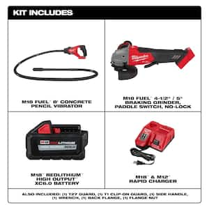 M18 FUEL 18V Lithium-Ion Brushless Cordless 8 ft. Concrete Pencil Vibrator Kit with 6.0 Ah Battery & M18 FUEL Grinder