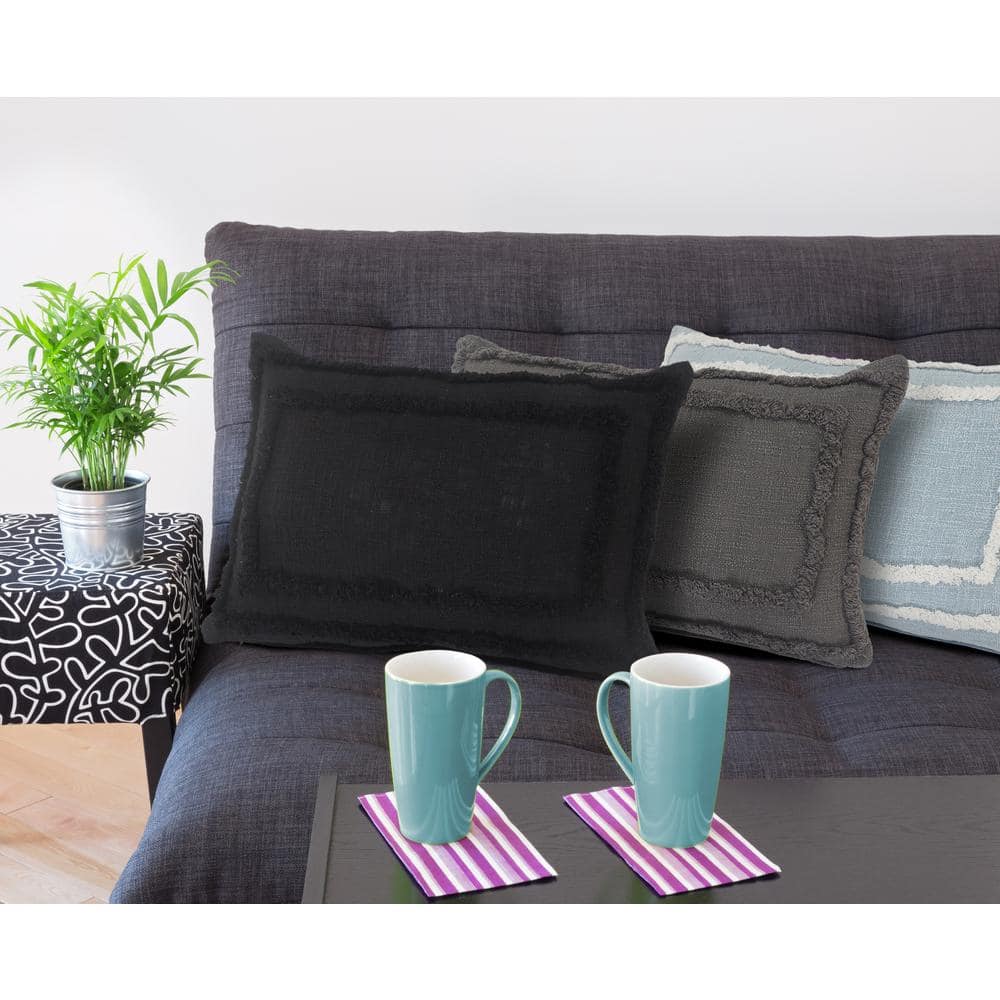 Modern Black Tufted Lumbar Throw Pillow, 16" x 24"