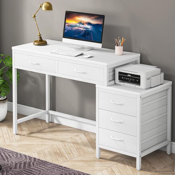 60 Tall Computer Desk Writing Table with 2 Drawers and Storage Shelves