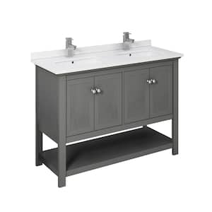 Manchester Regal 48 in. W Double Vanity in Gray Wood with Quartz Stone Vanity Top in White with White Basins