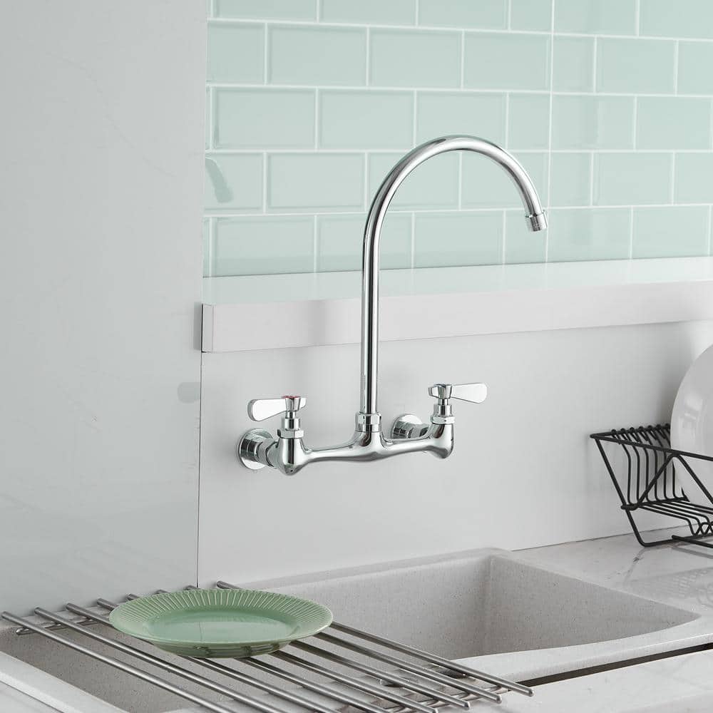 Polished Chrome Double Handle Wall Mount Kitchen Faucet