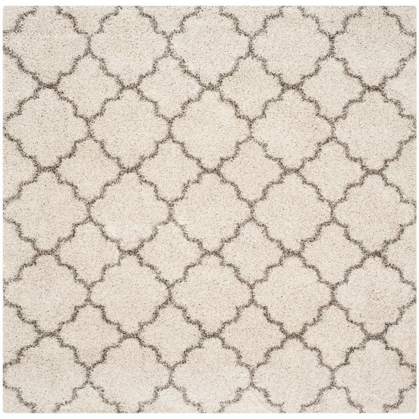 SAFAVIEH Hudson Shag Ivory/Gray 7 ft. x 7 ft. Square Quatrefoil Geometric Area Rug