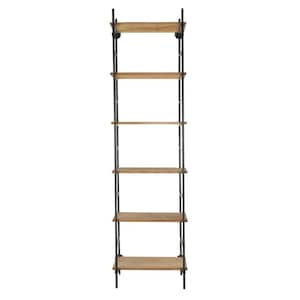 87 in. Tall Brown Wood Rectangular Bookcase with Black Metal Ladder Frames