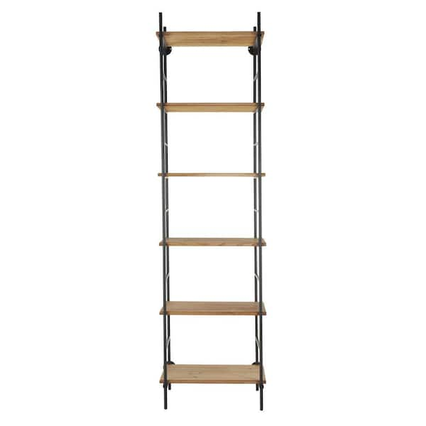 87 in. Tall Brown Wood Rectangular Bookcase with Black Metal Ladder Frames