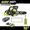 RYOBI 40V HP Brushless 16" Battery Chainsaw w/ Replacement Chain, 24 oz. Biodegradable Chain Oil, 4.0 Ah Battery, & Charger RY40HPCW02K-RY16C1-RYBIO24