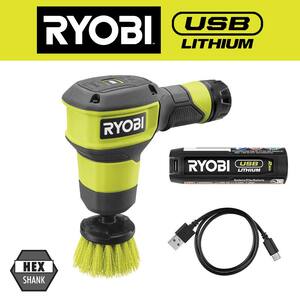 USB Lithium Compact Scrubber Kit with 2.0 Ah Battery, USB Charging Cord, and 2 in. Medium Bristle Brush