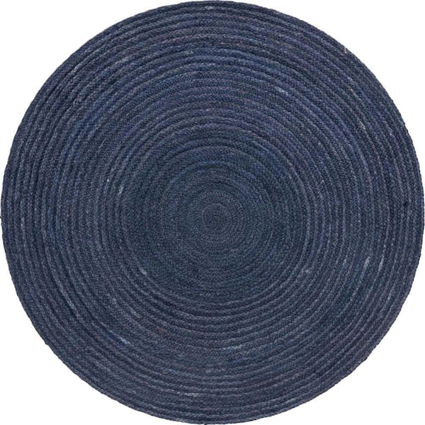Unique Loom Braided Jute Dhaka Navy Blue 5' 1 x 5' 1 Area Rug
