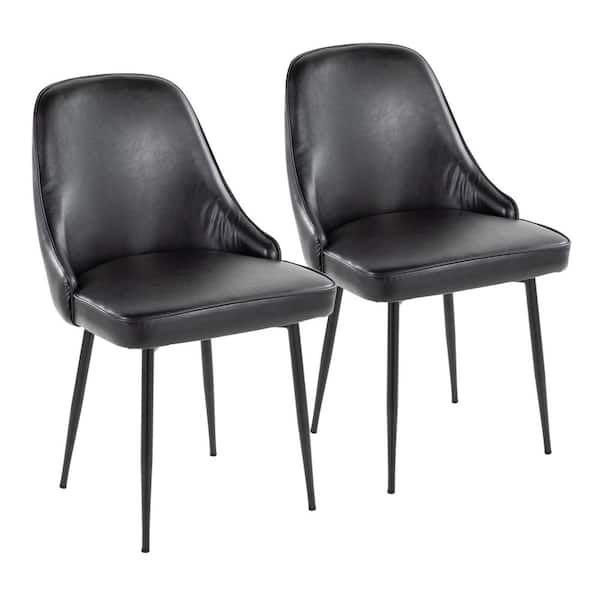 Lumisource Marcel Black Faux Leather & Black Metal Side Dining Chair (Set of 2)