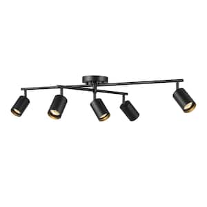 2.8 ft. Matte Black Indoor Hard Wired Track Lighting Kit with Center Swivel Bar with Pivoting Shades, Step Heads
